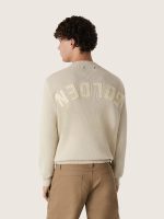 Unisex crew-neck sweater in beige cotton with patch on the front and logo on the back - Image 6