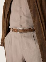 Houston belt in khaki woven leather with silver studs - Image 2