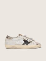 Women's Old School in white leather with black leather star and snake-print inserts