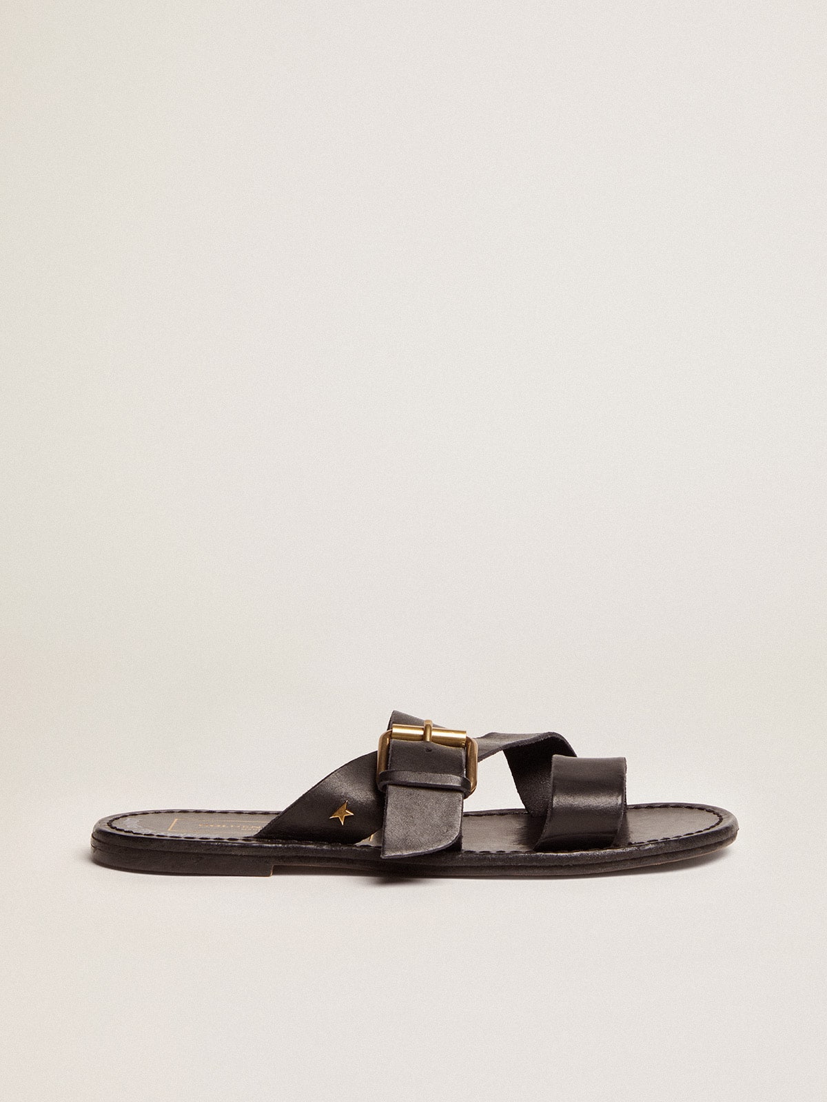 5c60f5849d3d7dd27a3b4439f57f592facfffc49146bf1c1d4921c4c4f530530 Women's Margaret flat sandals in black resin-coated leather - Image 1