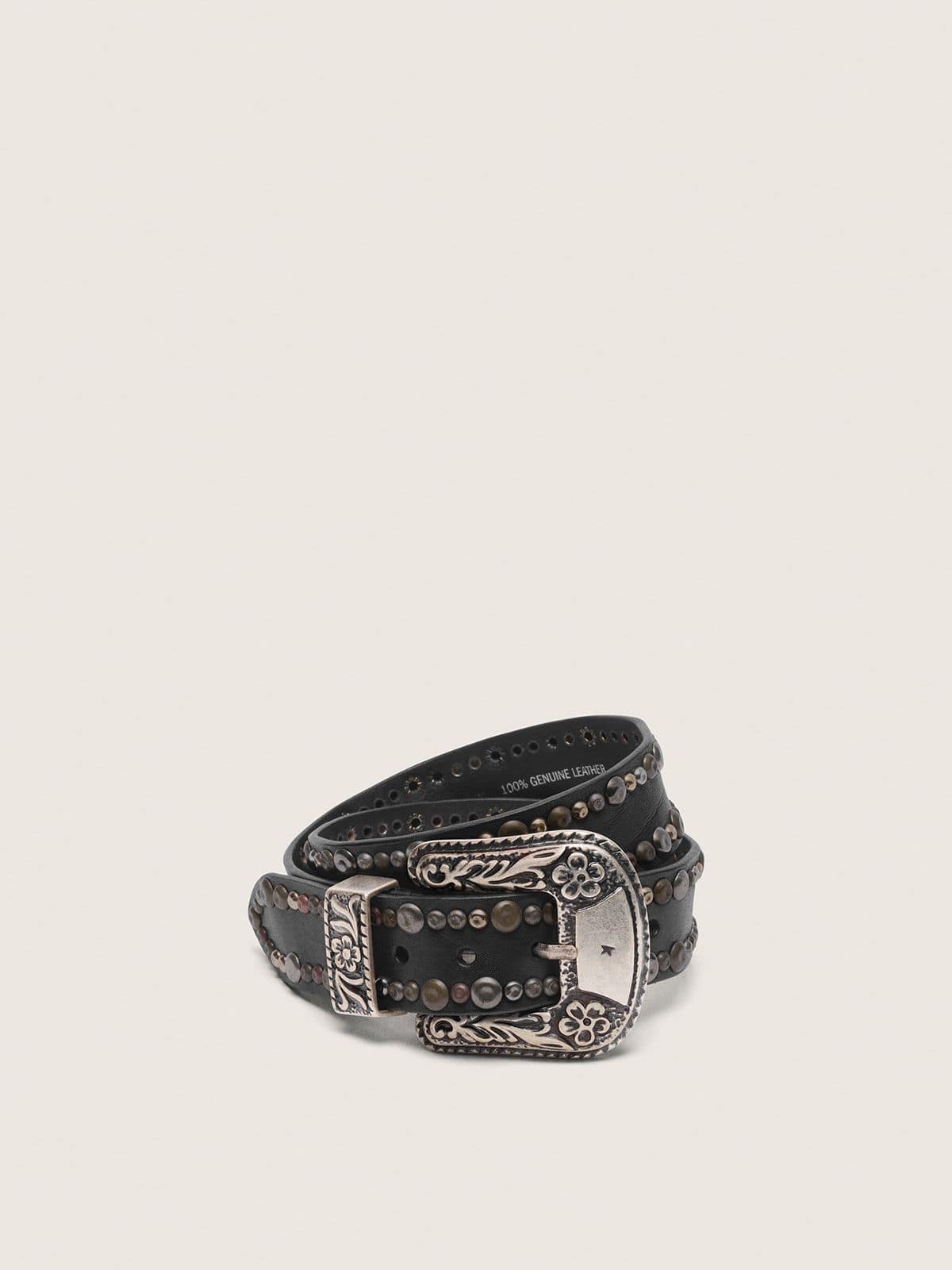 5c8108ceca5c37311e1a20522553f2d4ef6423b149f12098a155b55d87a975a4 Women's belt in black leather with studs - Image 1