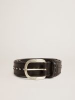 Black leather belt with studs