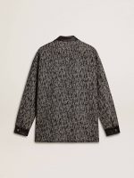 Gray herringbone jacket with black leather details - Image 6