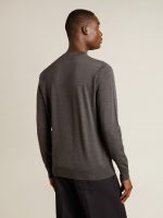 Men's round-neck sweater in dark gray m��lange wool - Image 4