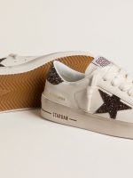 Women's Stardan in white leather with brown glitter star and heel tab - Image 3