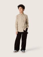 Boys' shirt in beige and brown checked cotton flannel - Image 3