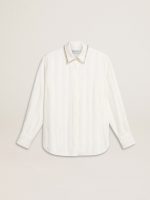 Women's shirt with a vertical striped pattern and crystal embroidery