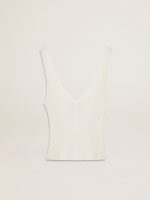 Sleeveless top embroidered with worn-white ribbing
