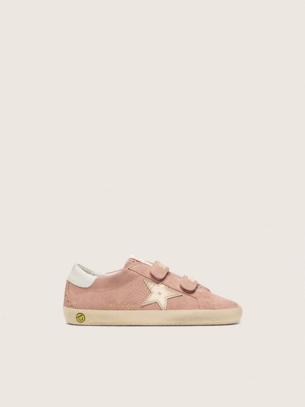 Junior Old School in pink suede with platinum metallic leather star