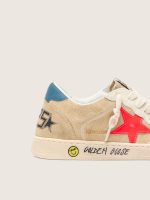 Ball Star Junior in beige suede with red star and light blue heel tab - Image 4