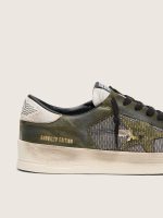 Men's Stardan LTD in white and olive-green leather with black mesh and yellow leather star - Image 4