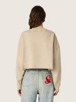 Women's cropped sweatshirt in beige cotton with print - Image 6