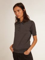 Women's polo shirt in anthracite merino wool - Image 5