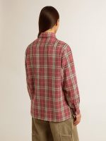Women's shirt with pink, sand and gray check embroidery - Image 5