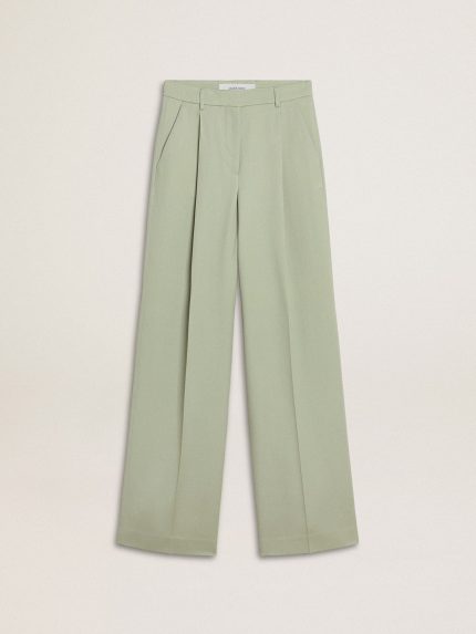 Women's pants in sage-green wool
