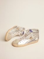 Women's Slide with laminated leather upper and silver glitter - Image 2