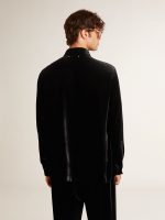 Velvet-effect black shirt with embroidery - Image 6