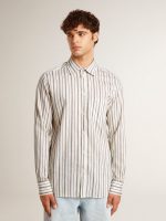 Men's white cotton shirt with fine burgundy stripes - Image 2