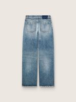 Golden women's boyfriend jeans in stone-washed light blue denim - Image 2
