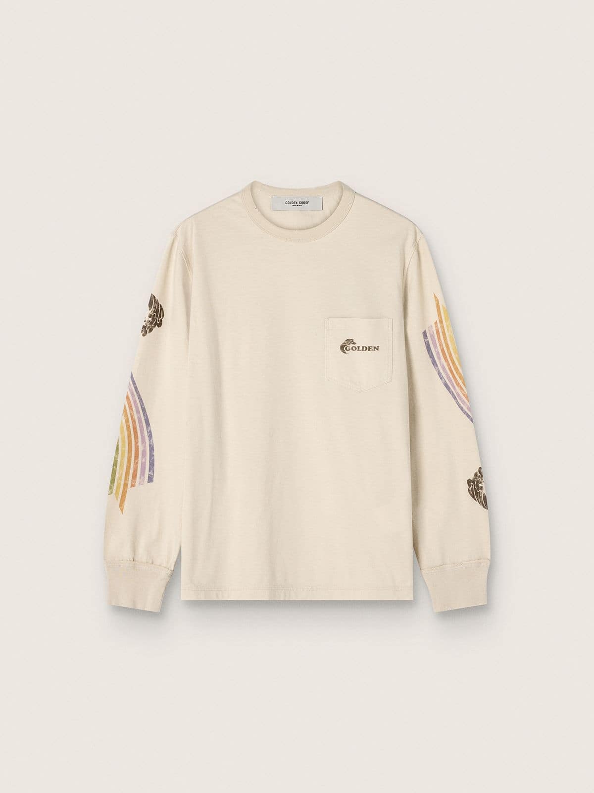 61f417c0bc33fc277d88a86abb54434f4ba2a09fb50ea1b582982d94be38f08d Unisex long-sleeved T-shirt in white cotton with multicolor print - Image 1