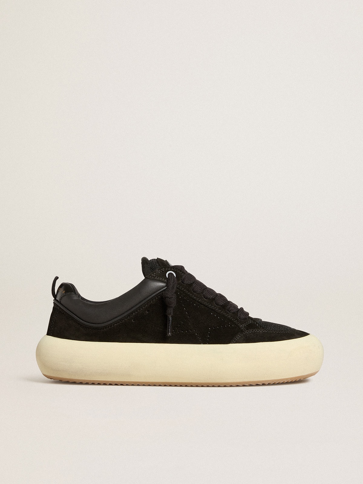 61f95aac99094b9877b6ae64502ae9354b33d218ae190d0090dd7870f4bcc28e Men's Space-Star Cube in black suede with perforated star - Image 1