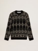 Men's crew neck wool blend sweater with jacquard argyle design