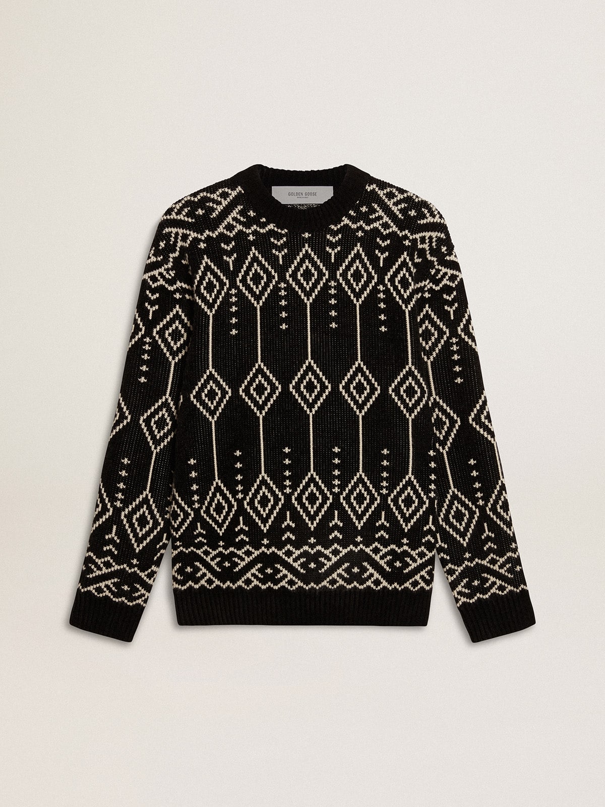 62335310fc62a86acdcbbf94da63519ed5e6ce8ee75f5ad0856ac139b5321aa7 Men's crew neck wool blend sweater with jacquard argyle design - Image 1