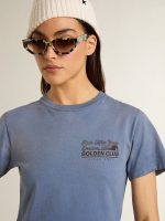 Women's faded light blue T-shirt with print on the chest - Image 4