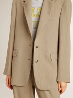 Women's beige pinstripe single-breasted jacket with an oversized fit - Image 6