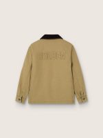 Kids' padded jacket in beige cotton with embroidery and patch - Image 2