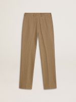 Women's trousers in a sand-colored herringbone linen blend - Image 6