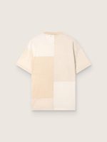 Men's T-shirt in cotton jersey with white and beige patchwork effect - Image 2