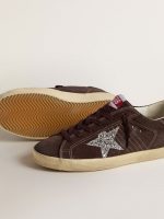 Women's Super-Star in brown suede with silver glitter star - Image 3