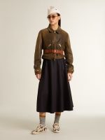 Women's cropped brown leather biker jacket with zip - Image 3