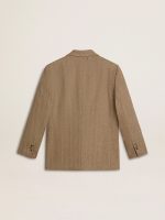 Women's single-breasted blazer in sand-colored herringbone - Image 6