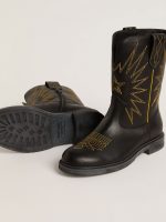 Wish Young boots in black leather with yellow star embroidery - Image 3