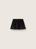 Women's miniskirt in black cotton twill with floral sequin embroidery