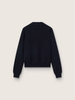 Women's round-neck sweater in dark blue cotton - Image 2