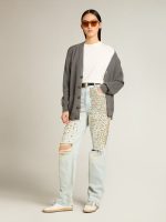 Women's bleached jeans with cabochon crystals - Image 3