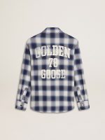 Boys' blue and white checked shirt with print on the back - Image 6
