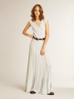 Women's baby blue dress with vertical striped pattern - Image 2