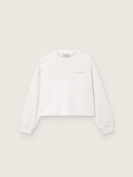 Journey girls' sweatshirt in white cotton with crystals and logo