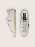 Men's Super-Star in white leather with black nubuck star and silver metallic leather heel tab - Image 3