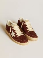 Ball Star in burgundy glitter with white leather star and heel tab - Image 2