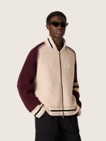 Unisex bomber jacket in white and burgundy jacquard knit - Image 5