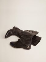 Women's black leather boots with clamp on the heel - Image 2