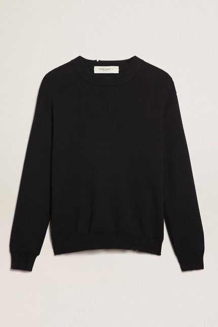 Men's round-neck sweater in dark blue cotton