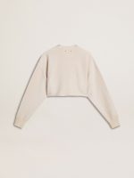 Women's cream cotton cropped sweatshirt with crystals on the front - Image 6