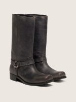 Women's high Biker boots in black leather with strap and silver-colored buckle - Image 2