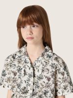 Journey girls' short-sleeved shirt in white cotton canvas with a green floral print - Image 4